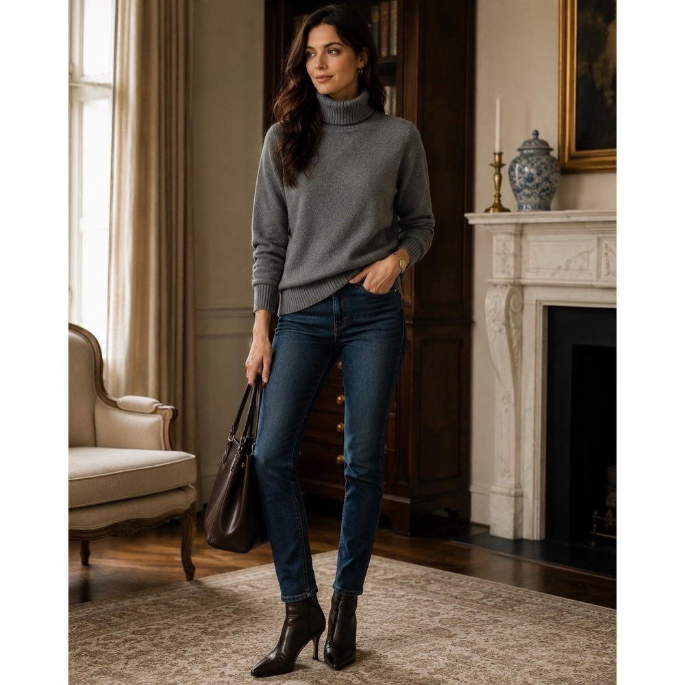 Charter Club Luxury 100% Cashmere Turtleneck Sweater Gray Petite PP